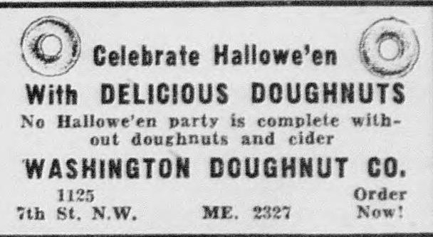 A Halloween ad for the Washington Doughnut Co., Washington Daily News, October 27, 1938.